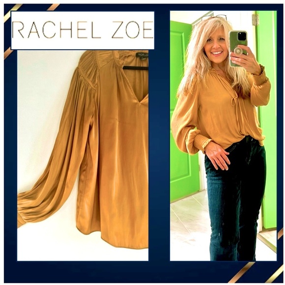 Rachel Zoe,Silky Soft,Pull-On,Rich Yellow-Gold,Blouse,Dress Up or Down, Size Med - Picture 3 of 8